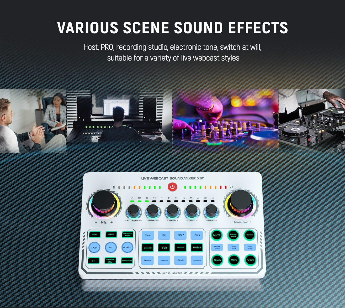 X50 Professional Recording Studio Sound Cards Live Stream USB Sound Card Live Broadcast Audio Mixer Interface for Living Games