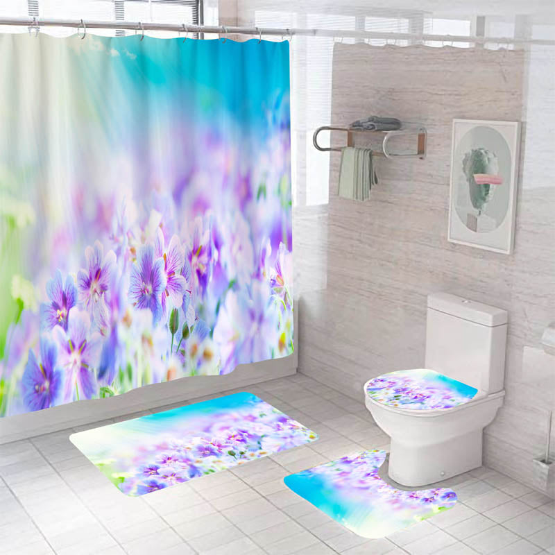 Blooming Flowers Rose Butterfly Shower Curtain Set Waterproof Bathroom Toilet Seat Cover Bath Non-Slip Mat Rug Carpet Bath Decor