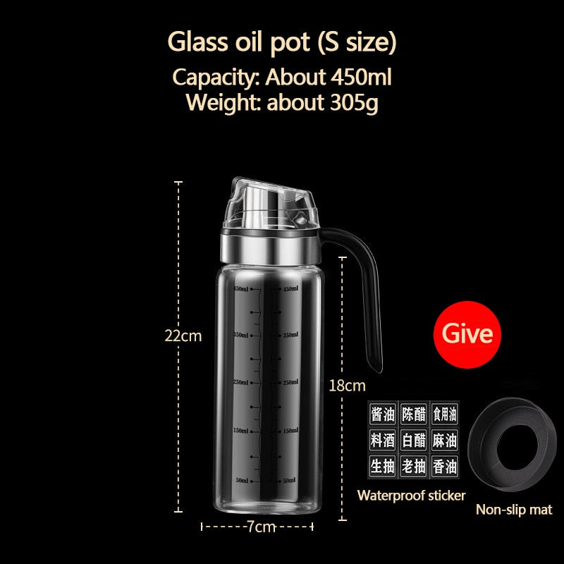 Leak-proof Glass Oil Bottle Automatic Opening And Closing Oil Tank Meterable Kitchen Gravity Soy Sauce Bottle Vinegar Pot