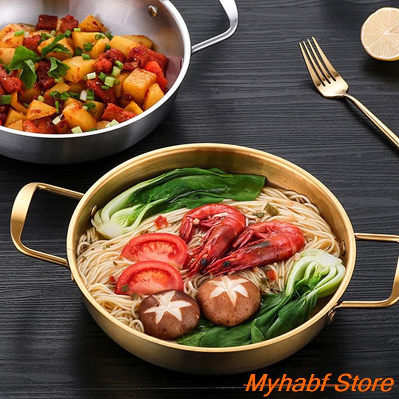 1pc Stainless Steel Seafood Rice Pot Mini Home Korean Ramen Instant Noodle Pot Double Ear Kimchi Soup Pan Kitchen Cooking Tools