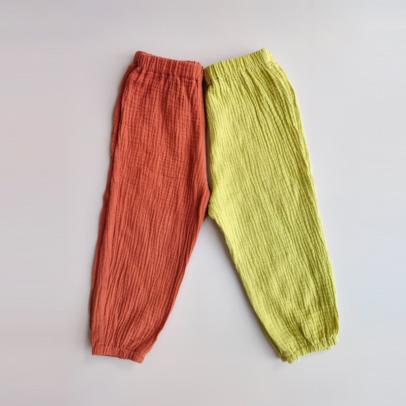 Children Summer Pants Loose Korea Style Solid Color Breathable Trousers for Boys Harem Pants Girls Simple Kids Wide Pants
