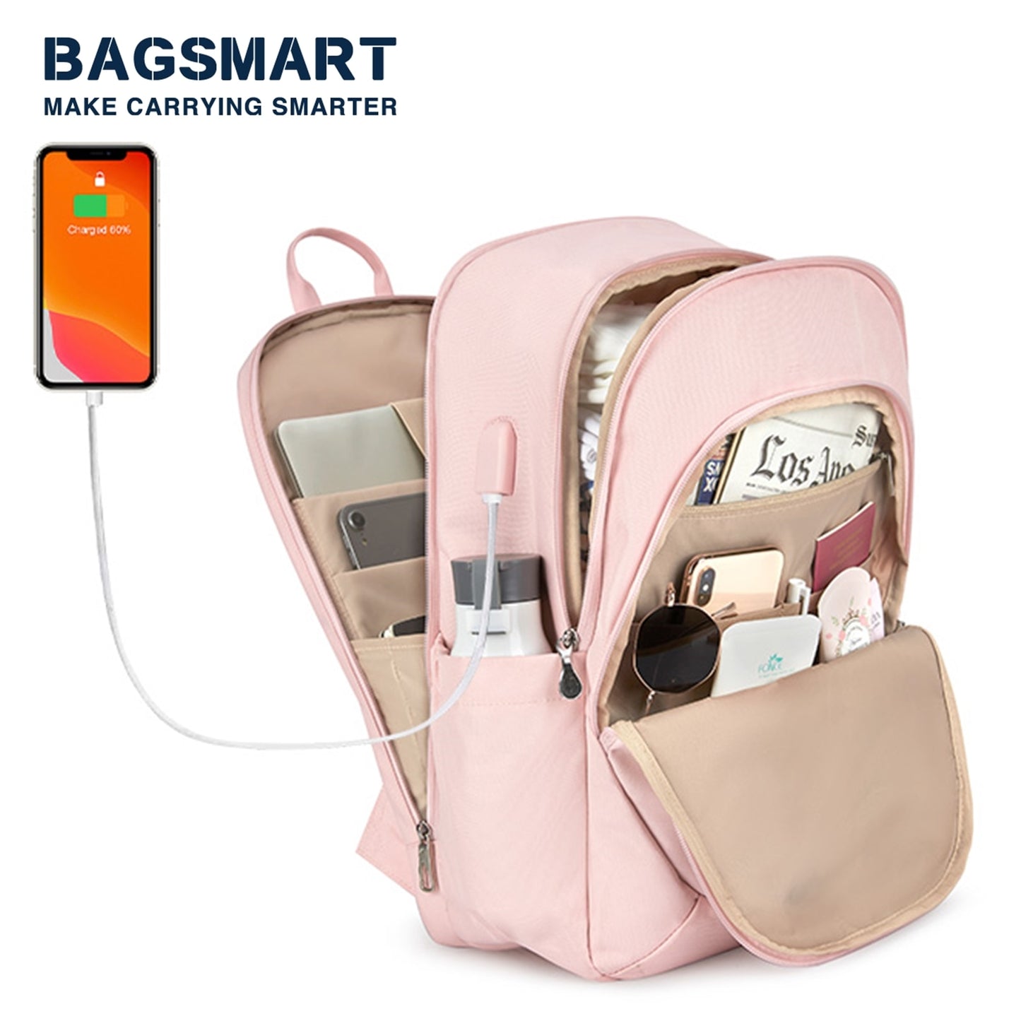 BAGSMART Backpacks for Women College School Bag 17.5’’ /15.6’’ Notebook Travel Laptop Computer Backpack with USB Charging Port