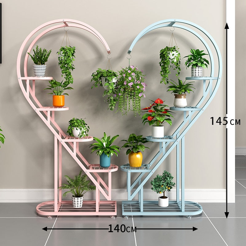 Flower Rack Balcony Flower Pot Rack Outdoor Living Room Floor Multilayer Decorative Indoor Wrought Iron Heart-shaped Flower Rack