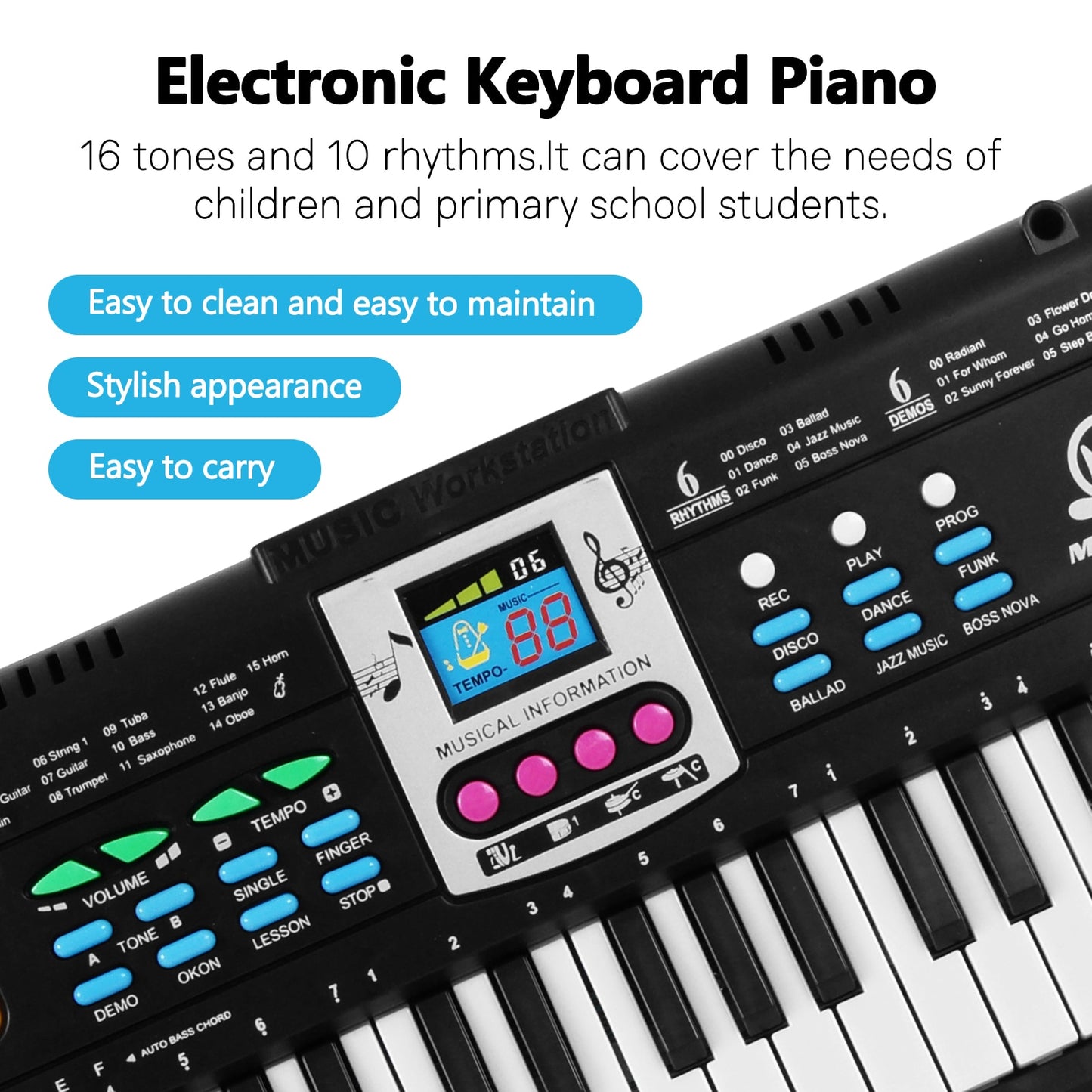 61 Keys Digital Music Electronic Keyboard Kids Multifunctional Electric Piano with Microphone Interface Musical Instrument