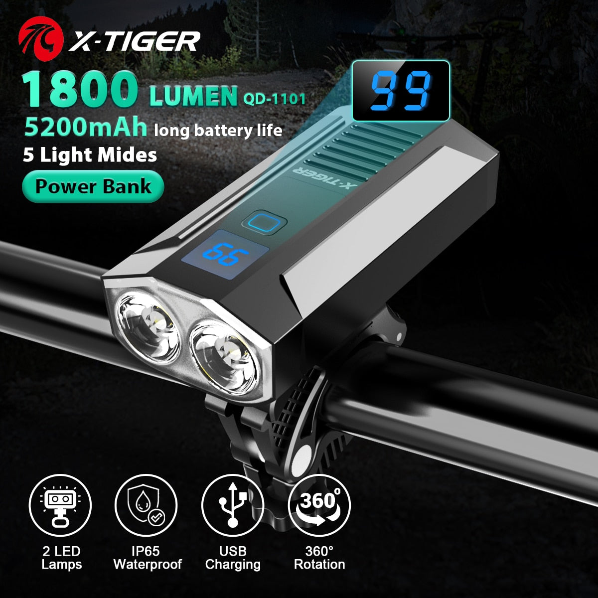 X-TIGER Bicycle Light Rainproof USB Charging LED Cycling Lights Front Lamp Headlight Aluminum Ultralight Flashlight Bike Light