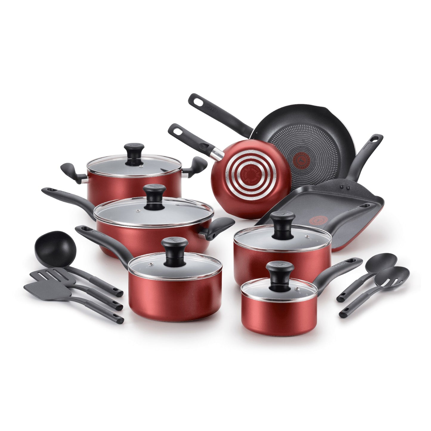 Initiatives Nonstick Cookware, 18 piece Set, Red, B209SI64  cooking pots set  cookware sets pots and pans