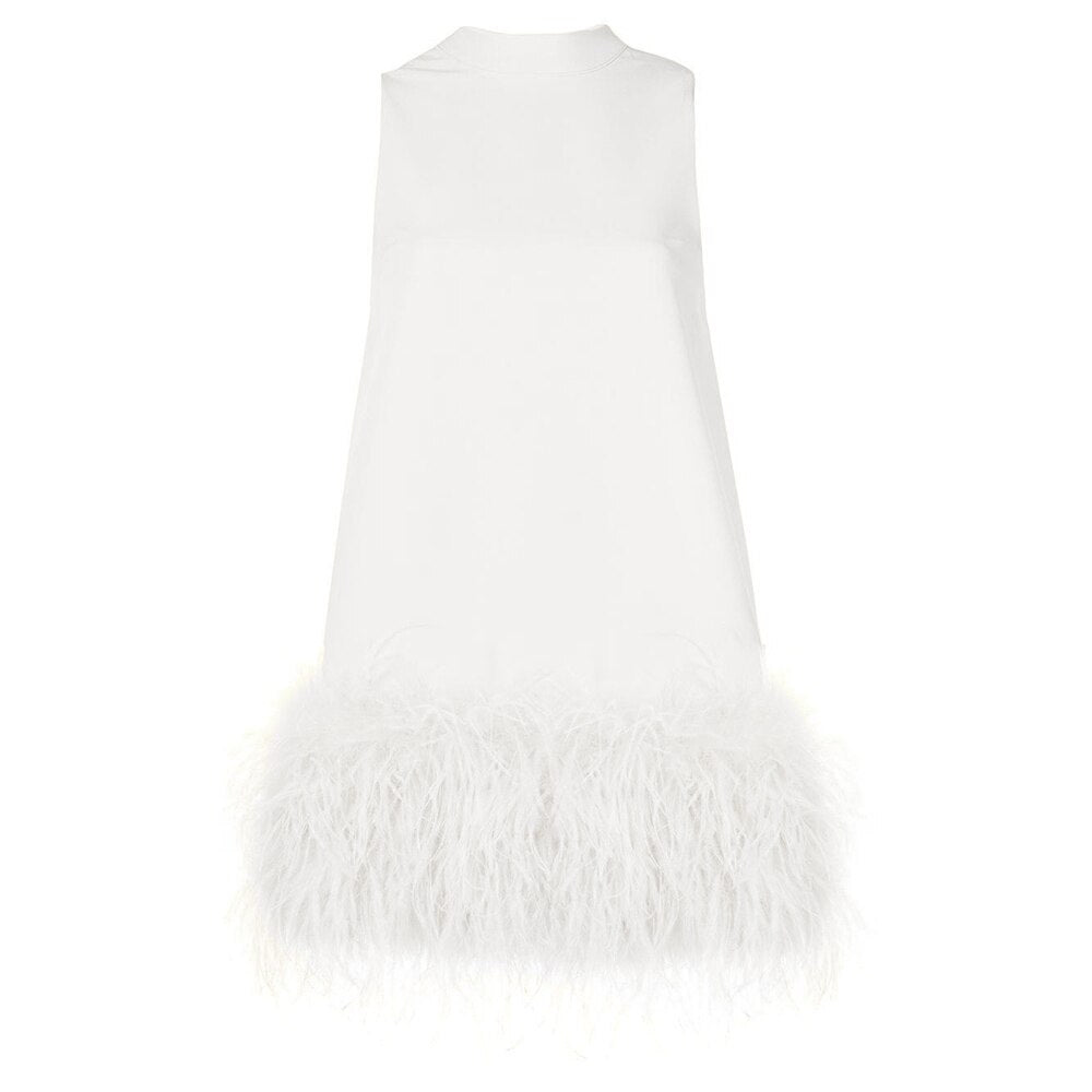 TWOTWINSTYLE Feather Fur Dress For Women O Neck Sleeveless Loose Tassel A Line Dresses Female Streetwear 2022 Summer Fashion New