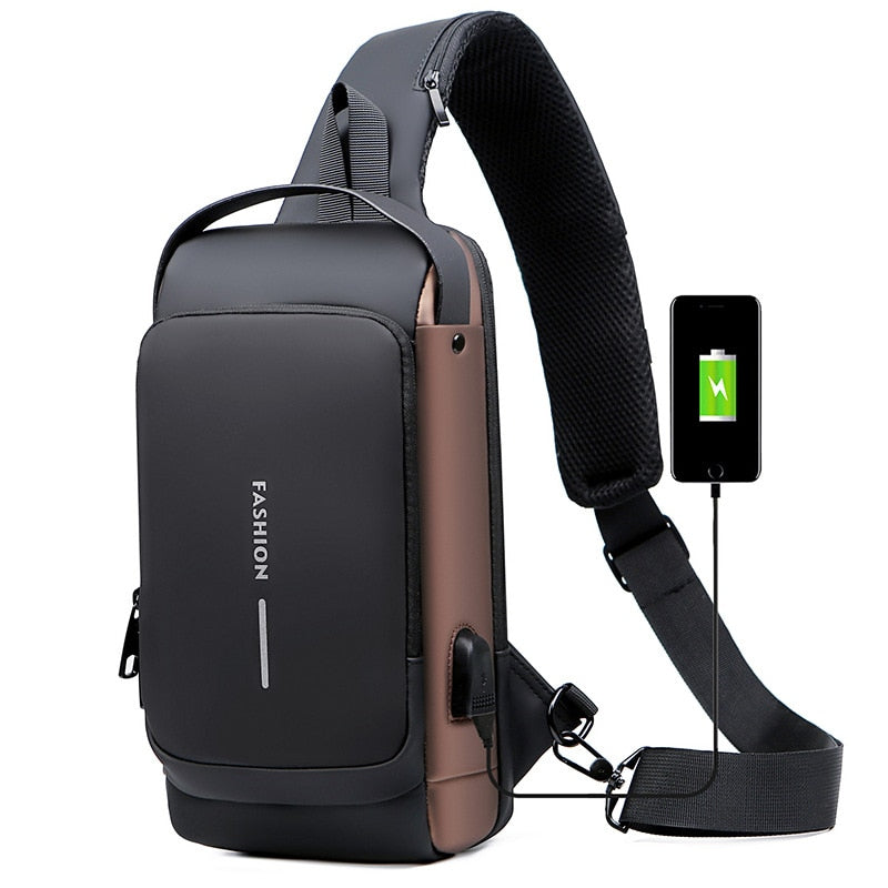 Fashion Shoulder Bag for Men Waterproof USB Man Crossbody Bag Anti-Theft Short Travel Messenger Sling Fashion Designer Chest Bag