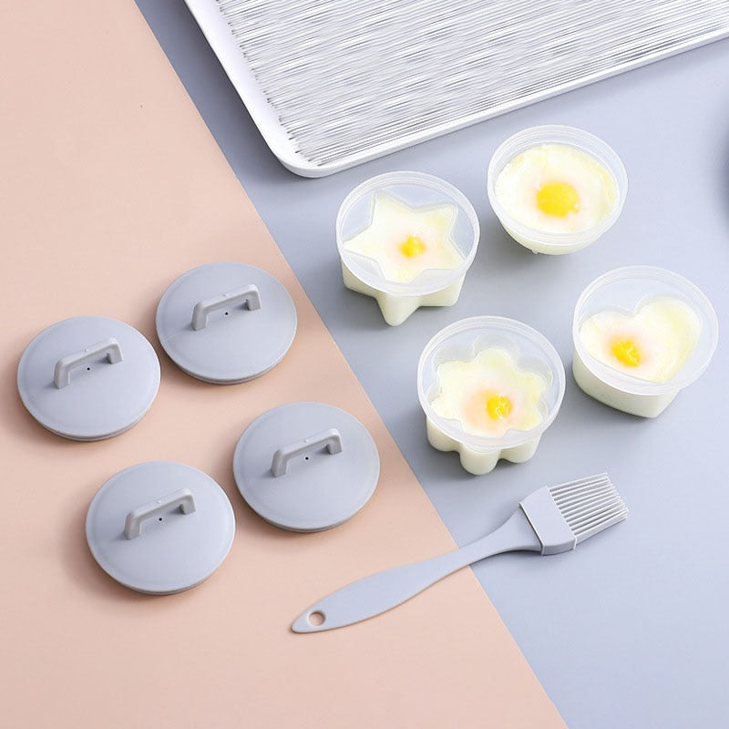 4Pcs/1pcs Heart Egg Boiler Kitchen Egg Cooking Tool Mold Form With Lid Brush Shaper Omelet Moulds for Kitchen Baking Accessories