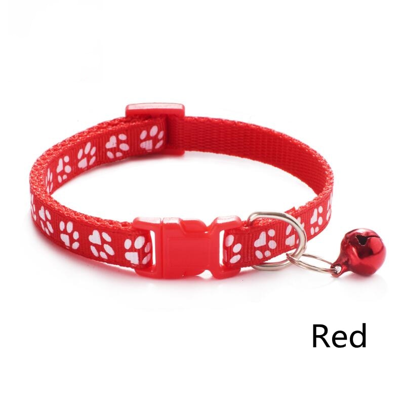 Pet Collar With Bell Cartoon Footprint Colorful Dog Puppy Cat Accessories Kitten Collar Adjustable Safety Bell Ring Necklace Pet