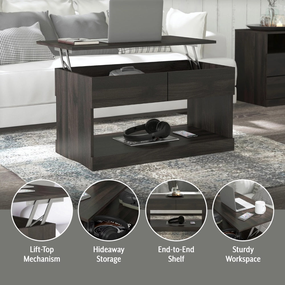 Brindle Wood Rectangular Lift Top Coffee Table, Espresso Furniture Living Room Coffee Tables  Bed Side Table