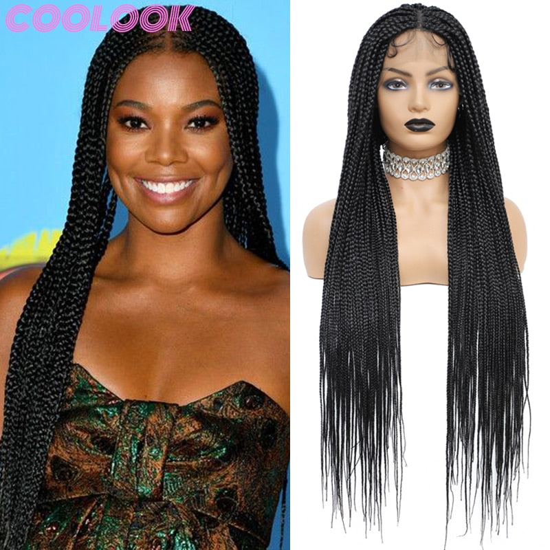 360 Knotless Braids Full Lace Wig 36&#39;&#39; Long Box Braided Lace Front Wigs with Baby Hair Ombre Synthetic Lace Frontal Women&#39;s Wig
