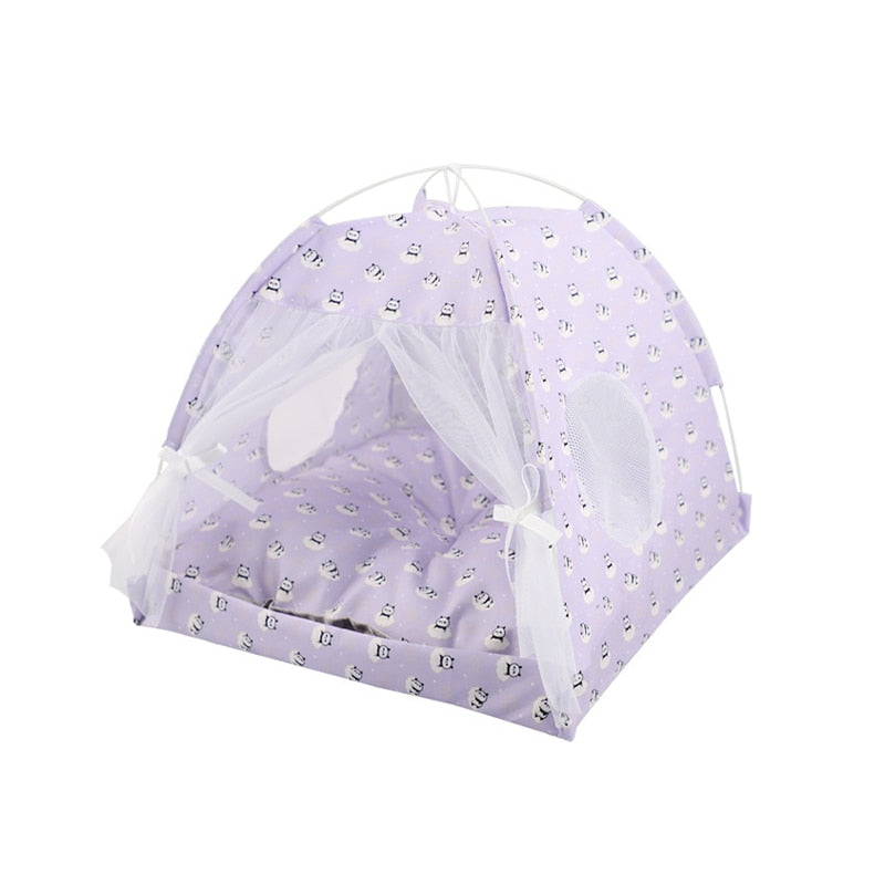 Pet Dog Tent Portable Cute Pattern Cat House Pet Small Dog Bed Breathable Thick Cushion Pet Hut Outdoor Indoor Pet Bed Supplies