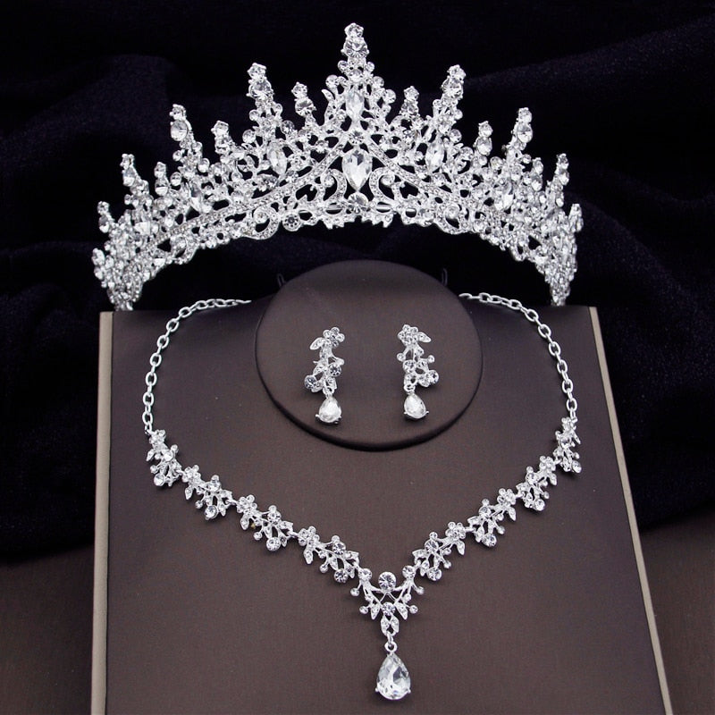 Baroque Fashion Bridal Jewelry Sets Luxury Crown Earrings Choker Necklace Set Women Wedding Dress Tiaras Bride Jewelry Set
