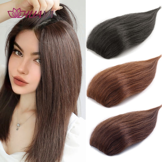 HUAYA Synthetic Hair Root Pads Invisible Pad High Straight Hair Clip in Hair Extension for Women Wig Fluffy Fake Hairpiece