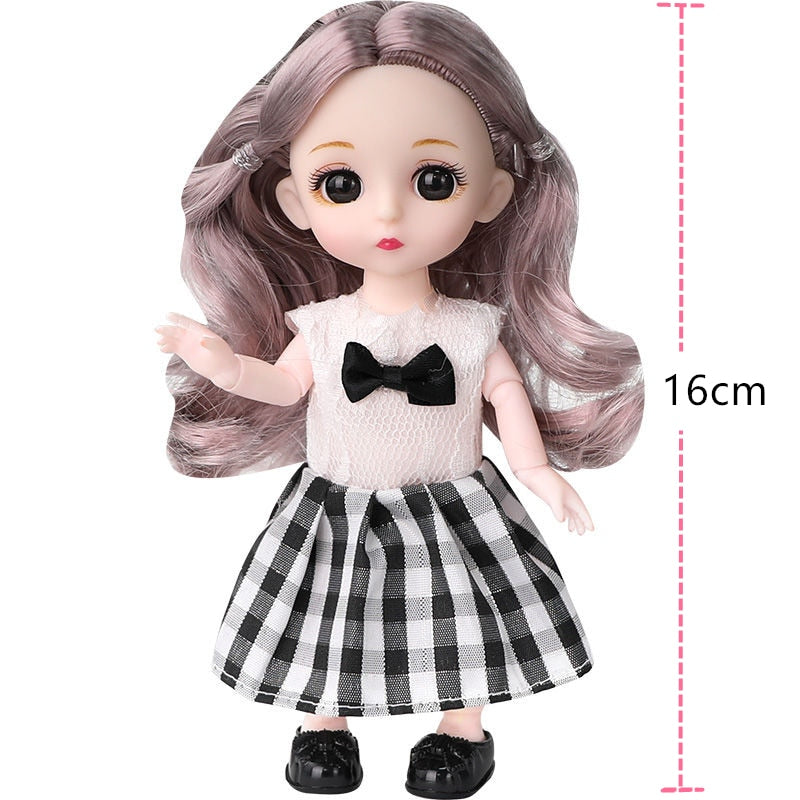 16cm Princess BJD 1/12 Doll with Clothes and Shoes Movable 13 Joints Cute Sweet Face Girl Gift Child Toys