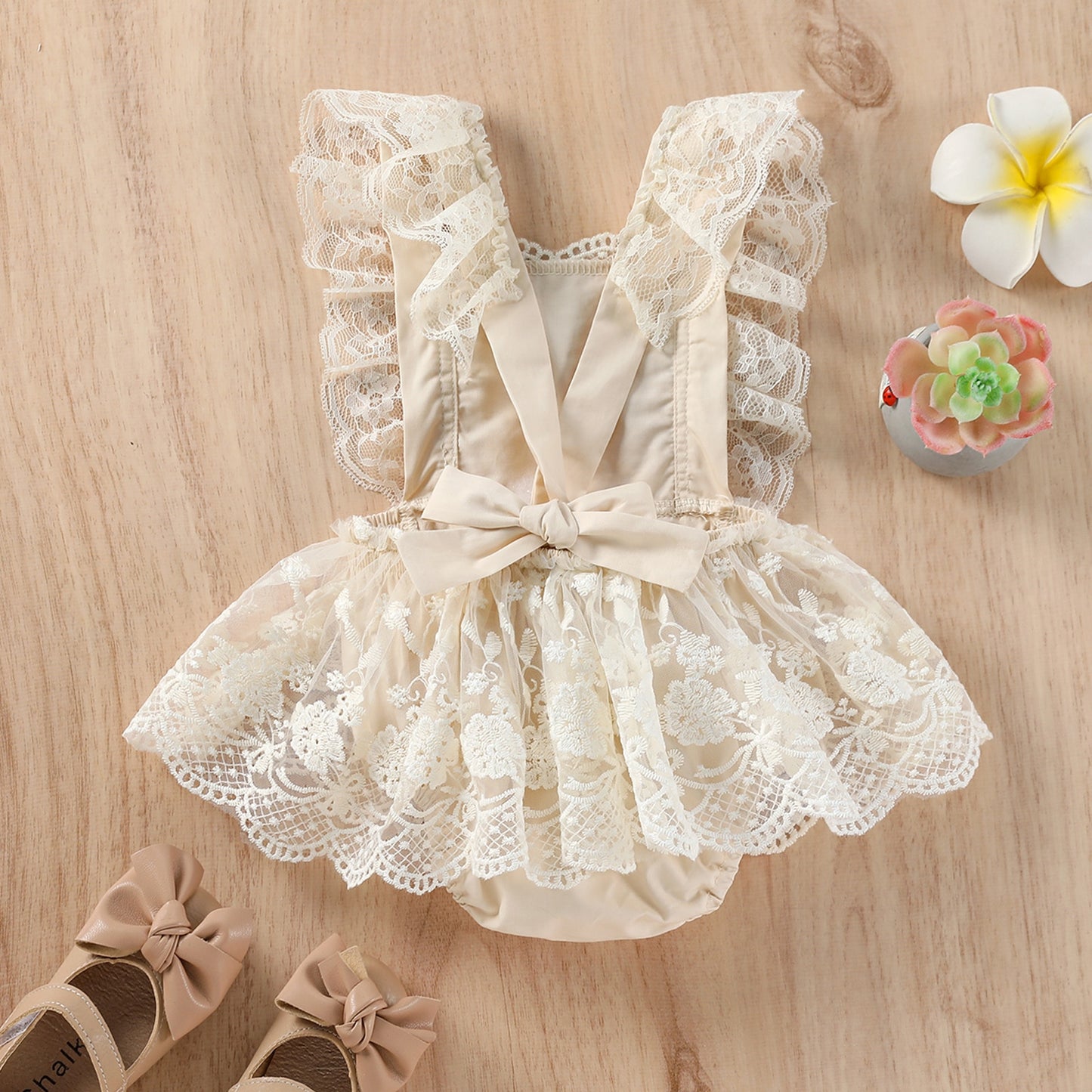 New Baby Girls Summer Romper Floral Lace Embroidery Romper Dress Straps Sleeveless Sweet Triangle-Bottom Jumpsuit