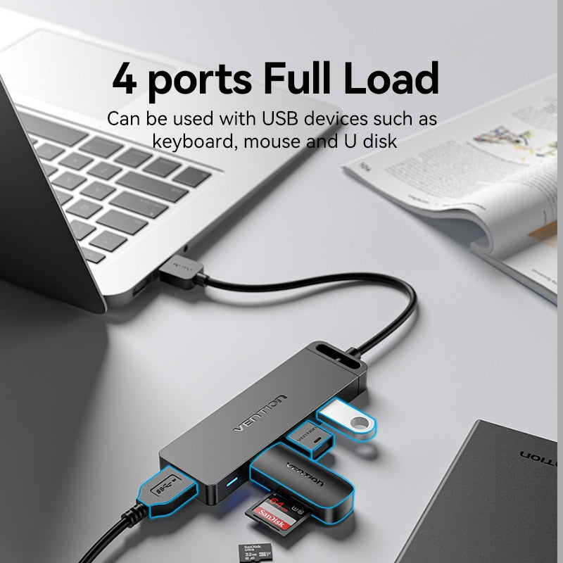 Vention USB Hub 3.0 Multi USB Splitter 4 USB Port 3.0 2.0 with Micro Charge Power for Lenovo Xiaomi Macbook Pro PC Hub C USB 3 0