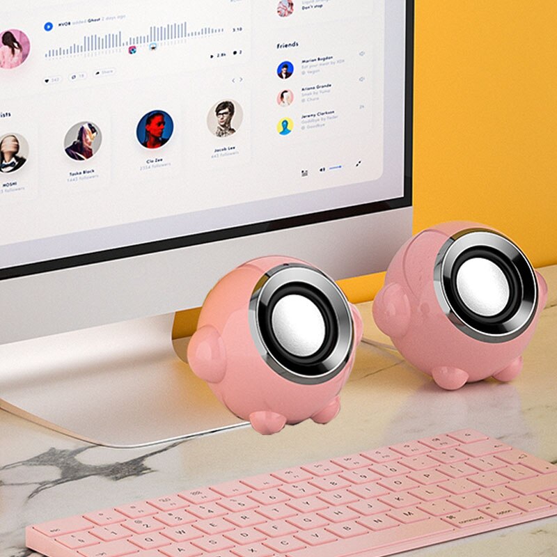 Pink Computer Speakers For PC Laptop Speakers USB 3.5mm Wired Music Play HIFI Stereo With Microphone For TablePC Laptop