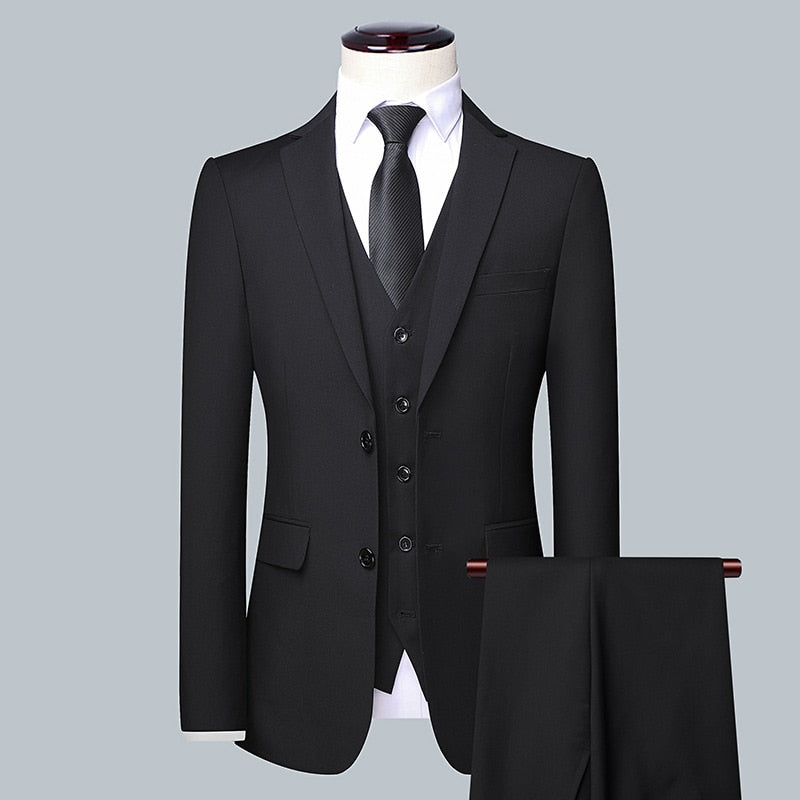 2023High-quality solid color (suit + vest + trousers) Men&#39;s business formal suit 3/2 business suit bridegroom and best man