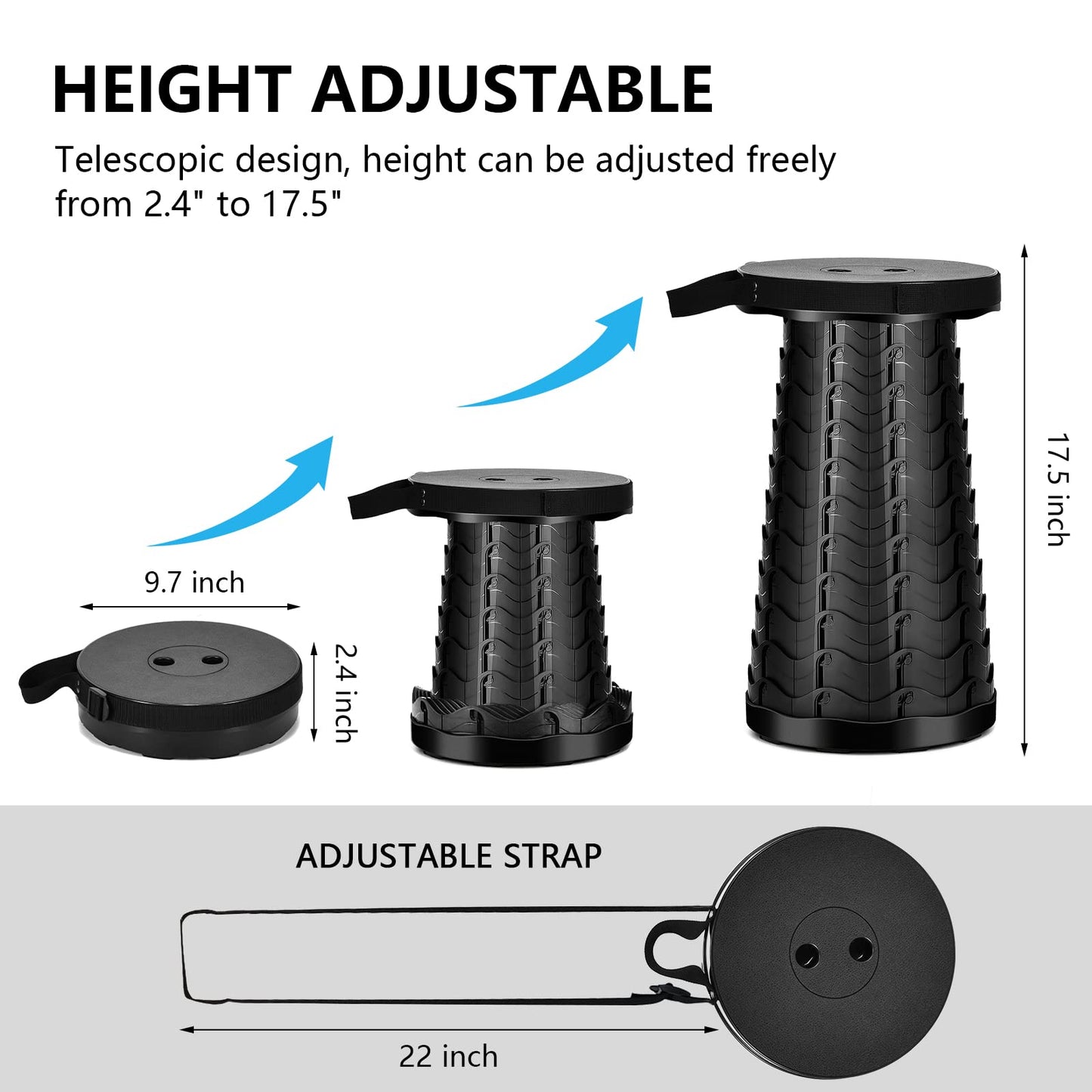 Load-bearing 300 pounds, portable folding telescopic stool, plastic subway queuing chair and outdoor camping fishing withhandbag
