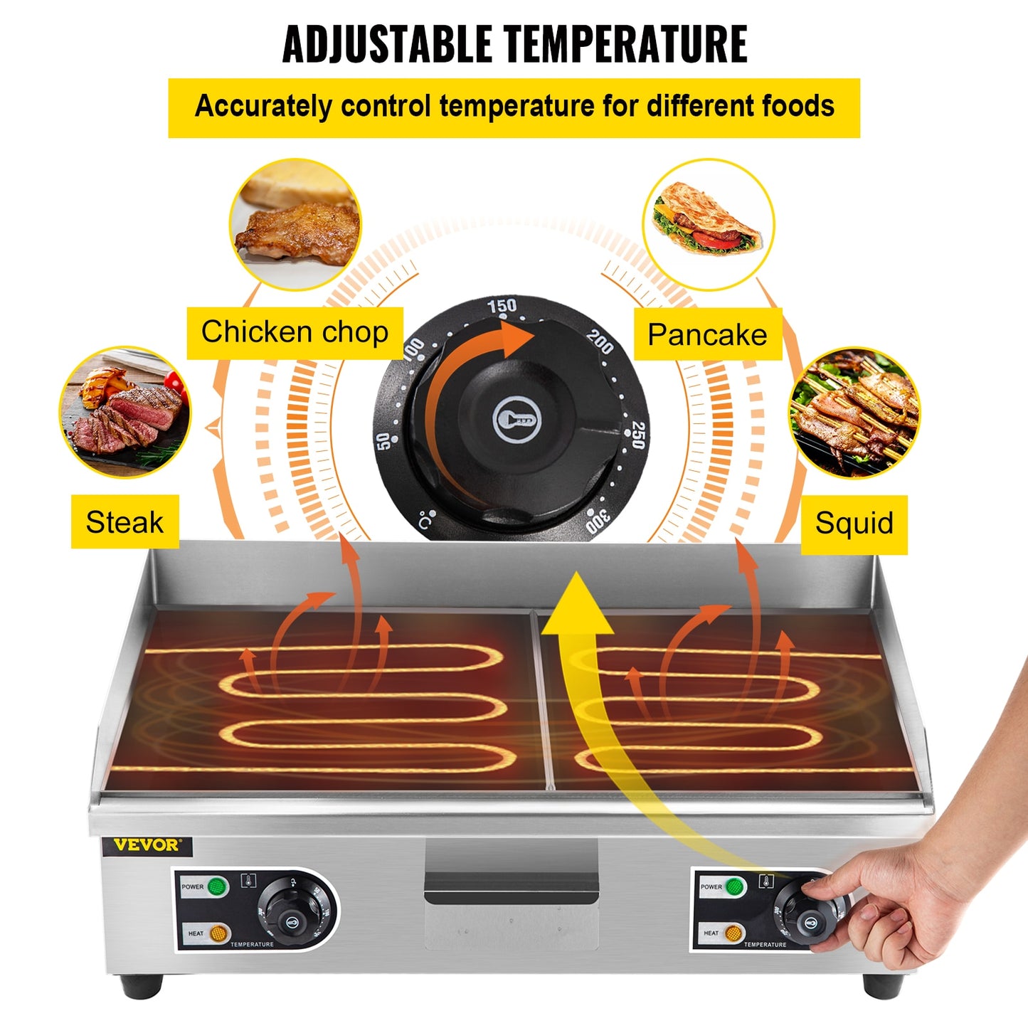 VEVOR Electric Countertop Griddle with Drawer Stainless Steel Flat Top Grill Barbecue BBQ machine for Outdoor Camping Cooking