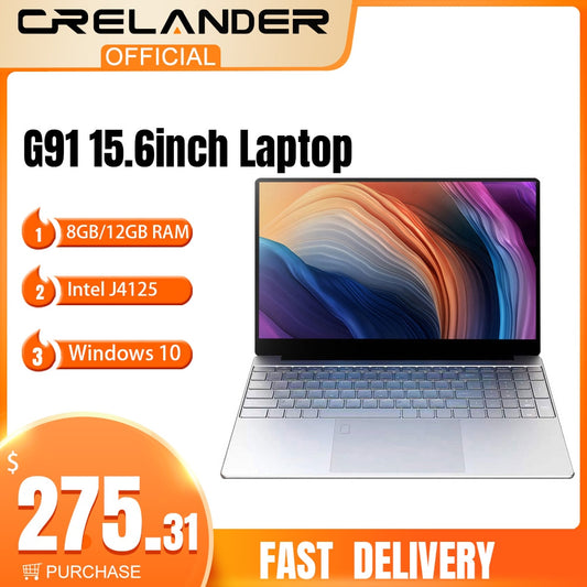 CRELANDER Laptop 15.6 Inch 12GB RAM 128GB/256GB/512GB/1TB SSD Intel J4125 Windows 10 Notebook Computer Pc Portable