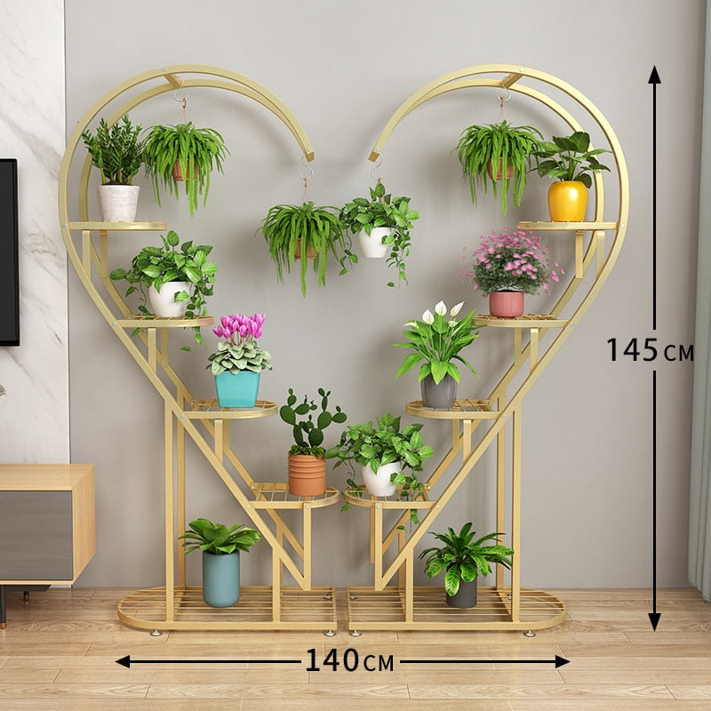 Flower Rack Balcony Flower Pot Rack Outdoor Living Room Floor Multilayer Decorative Indoor Wrought Iron Heart-shaped Flower Rack