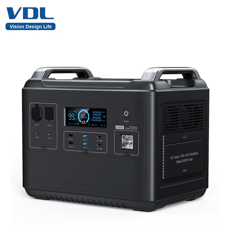 VDL 120V/220V 2000W Power Station Pure Sine Wave 1997Wh Portable Outdoor Generator Powering Car Refrigerator TV Drone Laptops