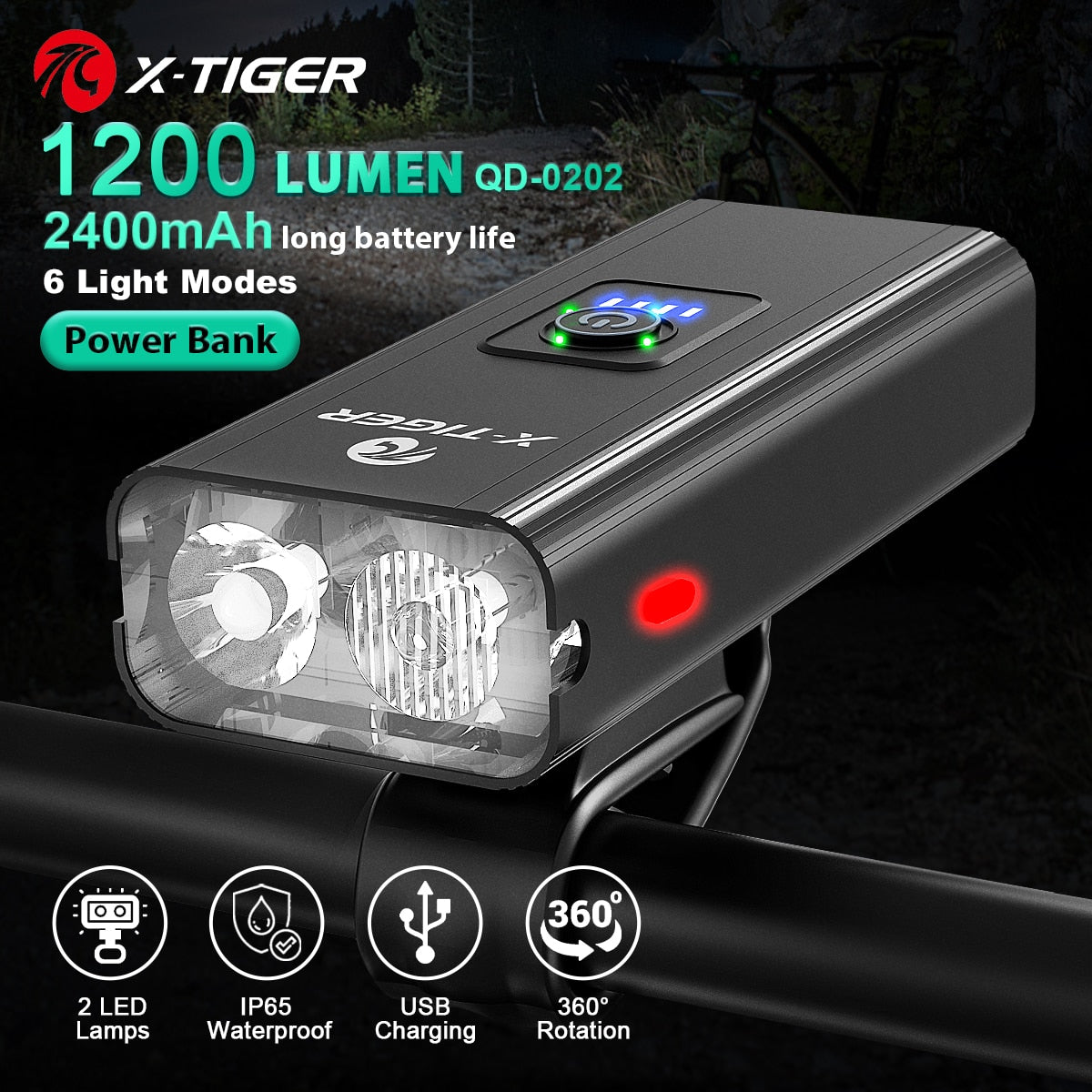 X-TIGER Bicycle Light Rainproof USB Charging LED Cycling Lights Front Lamp Headlight Aluminum Ultralight Flashlight Bike Light