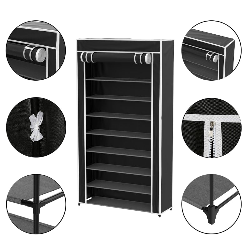 Lavish Home Black Tiered Vertical Shoe Rack Cabinets Metal Shoes Organizers Storage with Dust Cover