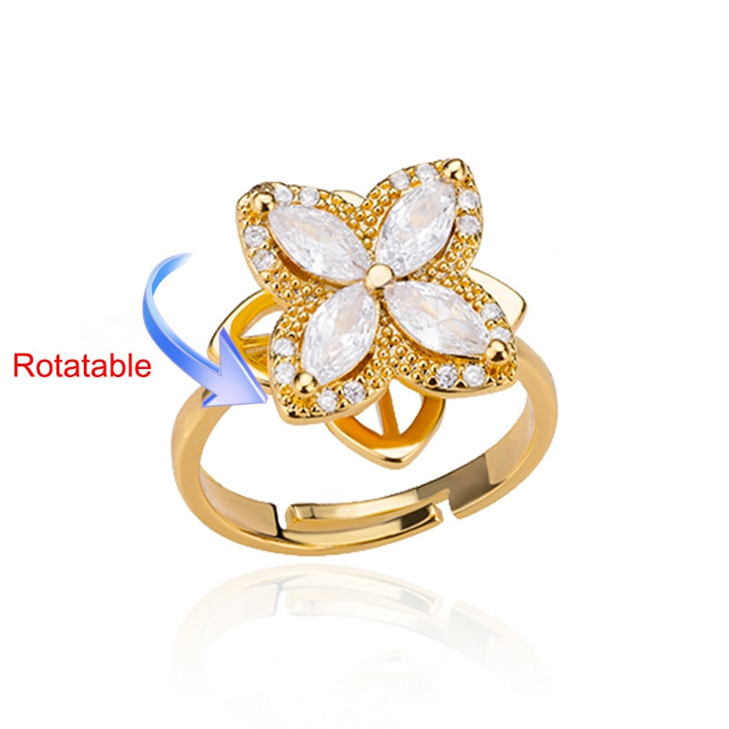 Rotating Four Clover Adjustable Rings for Women Stainless Steel Wedding Ring Female Fashion Aesthetic Jewelry Christmas Gift