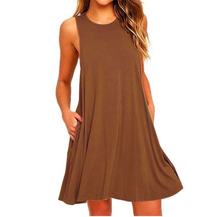 Women&#39;s Summer Casual Swing T-Shirt Dresses Beach Cover Up With Pockets Plus Size Loose T-shirt Dress