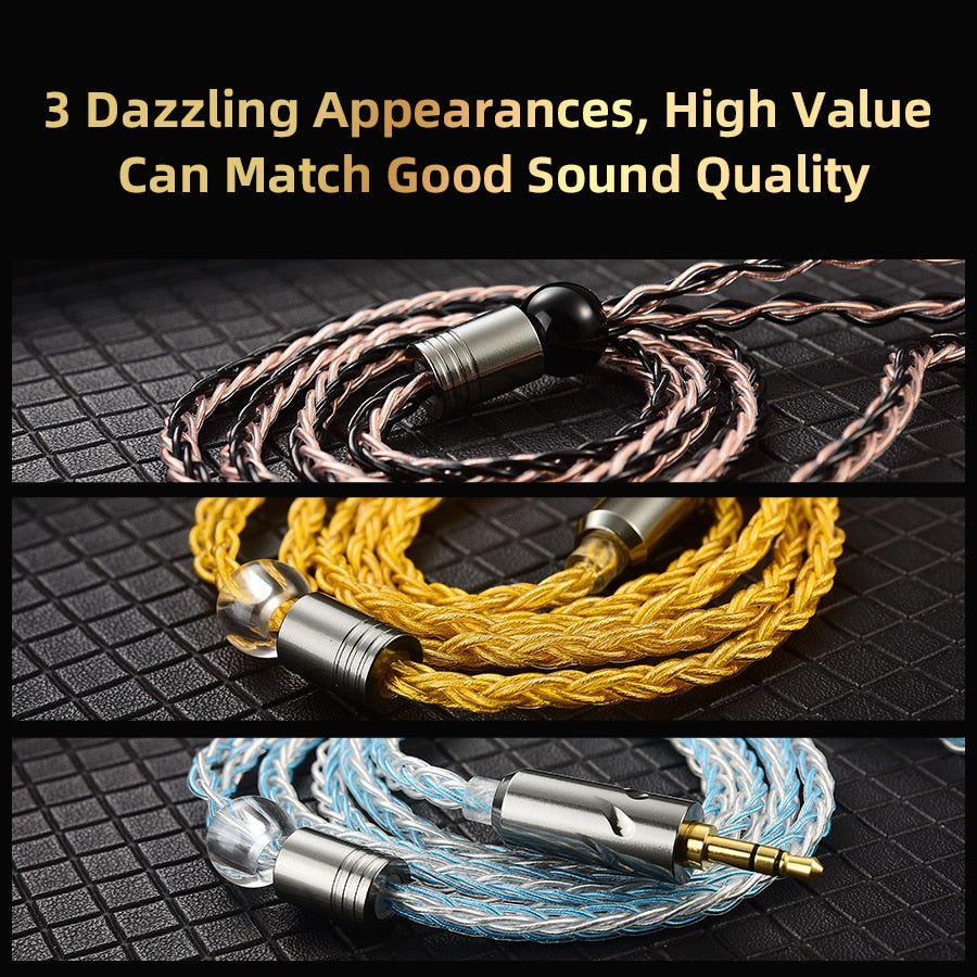 QKZ T1 Wired Headphone Cord 8-Strand Silver Plated Upgrade Cord 0.75MM 2Pin HiFi Earphone Update Cable 3.5MM Headset Accessories