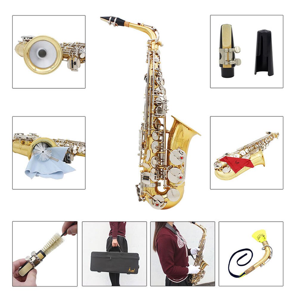 High Quality Eb Alto Saxophone Brass Lacquered Gold E Flat Sax Musical  Woodwind Instrument With Case Mouthpiece Accessories