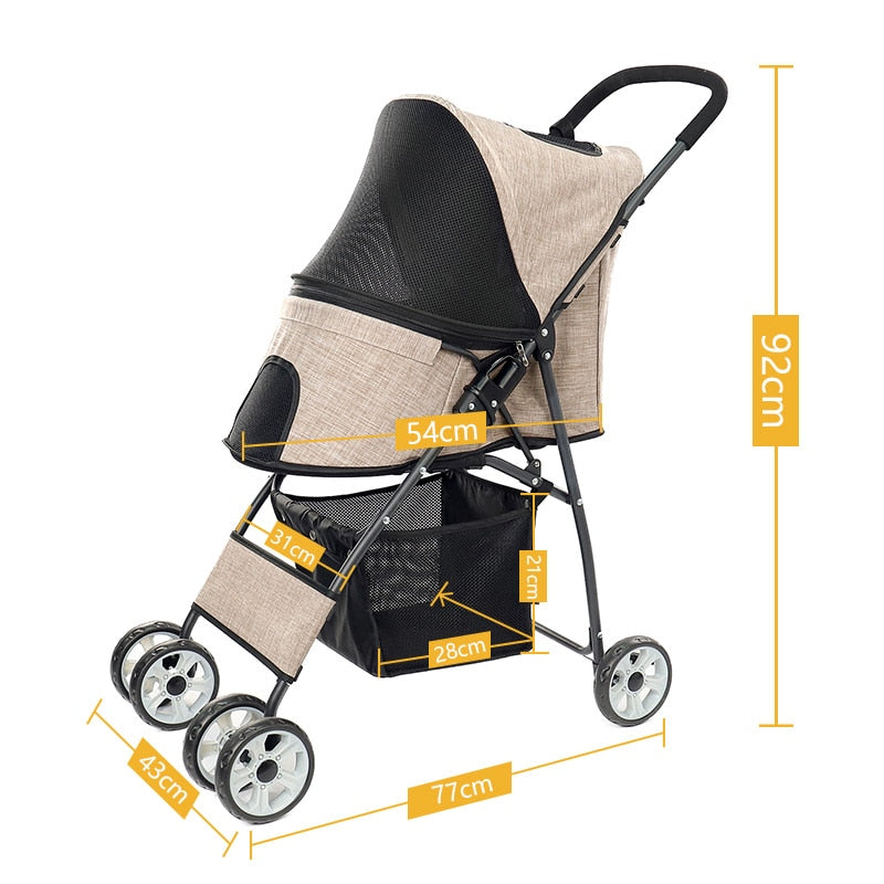 Stable Pet Dog Carrier Stroller for Kitten Buggy Outdoor Puppy Pet Baby Cart 2 Colors Light Foldable Large Space Jogger Stroller