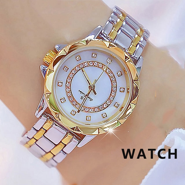 2022 Ladies Wrist Watches Dress Gold Watch Women Crystal Diamond Watches Stainless Steel Silver Clock Women Montre Femme 2023