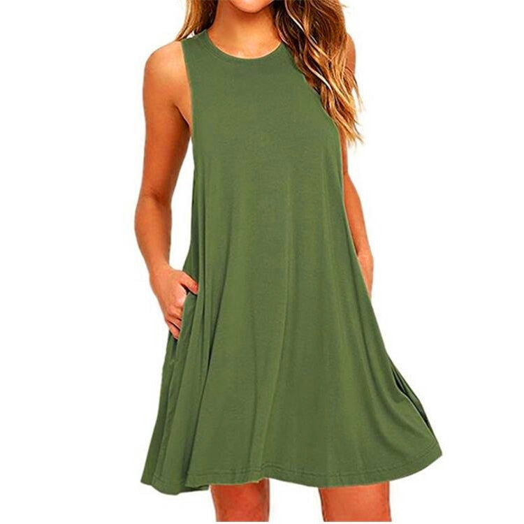 Women&#39;s Summer Casual Swing T-Shirt Dresses Beach Cover Up With Pockets Plus Size Loose T-shirt Dress