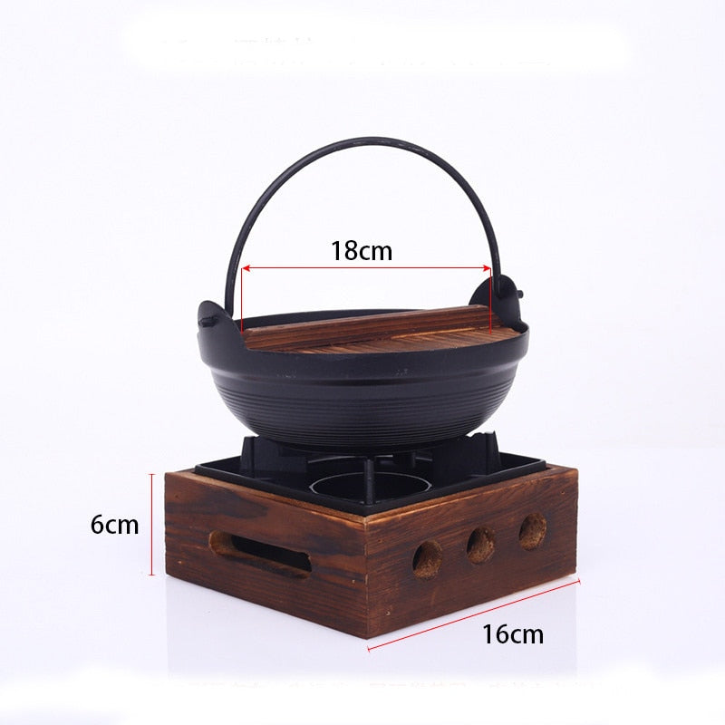 Sukiyaki Iron Pot with Wooden Lid Japanese Design Shabu Hot Pot Hanging Stove Restaurant Cooking Set