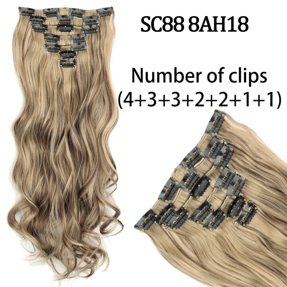 AZQUEEN Synthetic Long Straight  Hair 16 Clips 140G Extensions Clips in High Temperature Fiber Black Brown Hairpiece