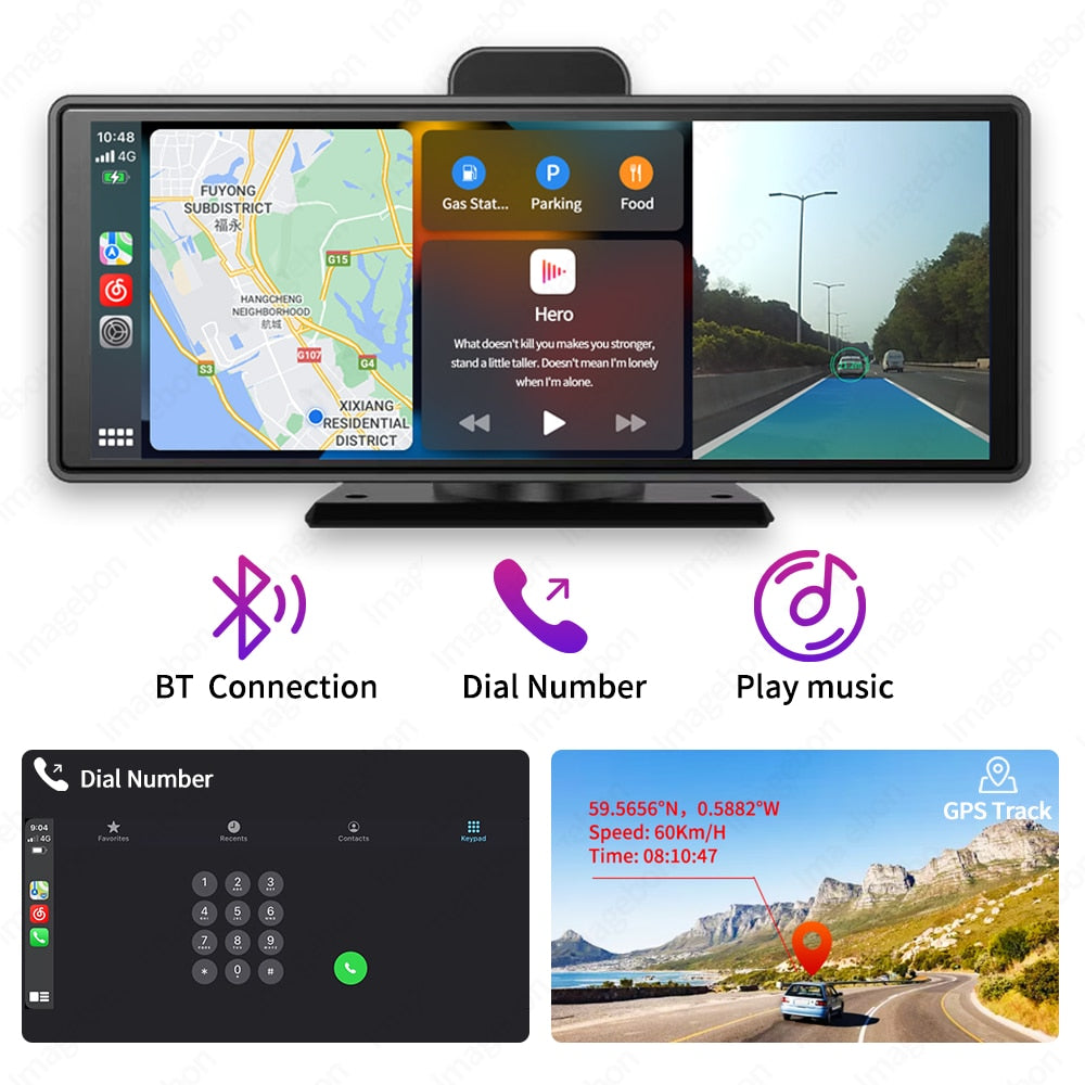 10.26&quot; 4K Dash Cam ADAS Wireless CarPlay Android Auto 5G WiFi Car DVR GPS Rearview Camera Video Recorder Navigation Dashboard