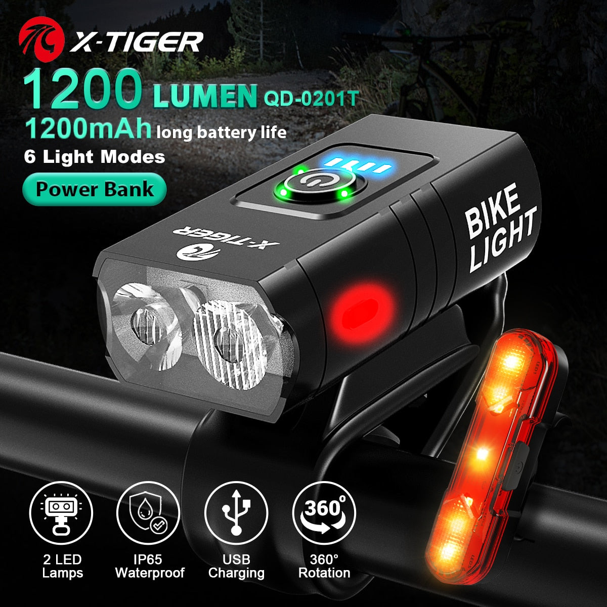 X-TIGER Bicycle Light Rainproof USB Charging LED Cycling Lights Front Lamp Headlight Aluminum Ultralight Flashlight Bike Light