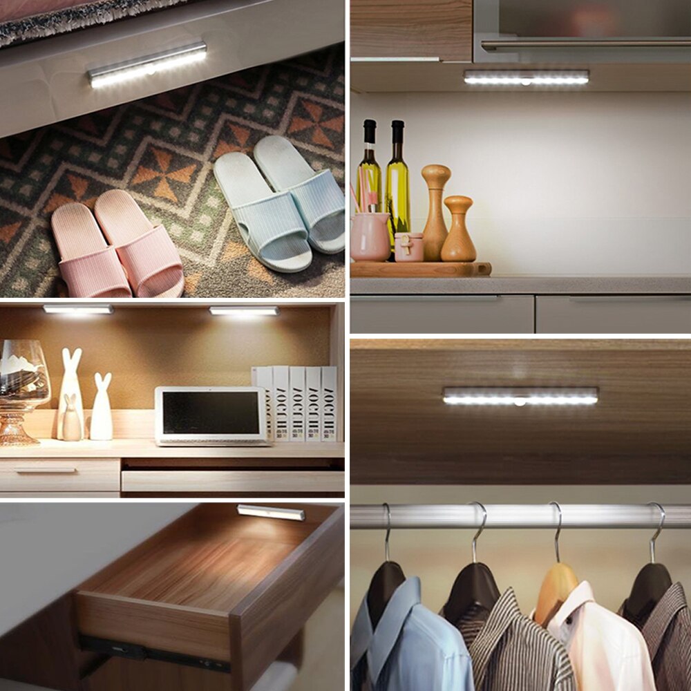 LED PIR Motion Sensor Lamp Wireless Under Cabinet Light 6/10Leds for Bedroom Bedside kitchen Potable Infrared Wall Bar Lights