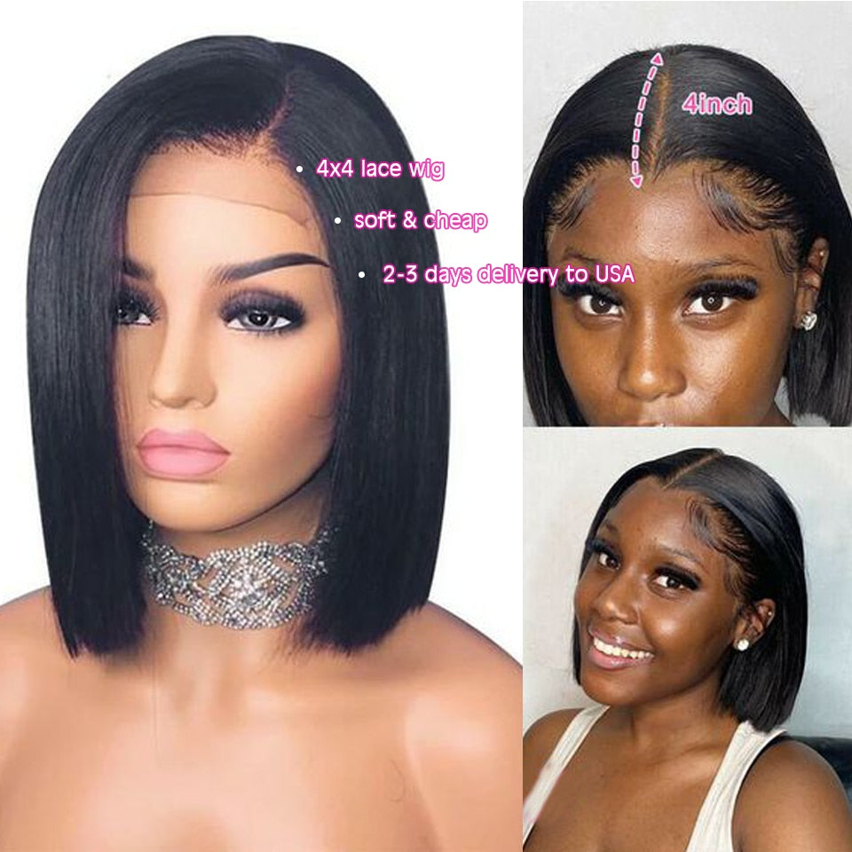 Short Bob Human Hair Wigs Brazilian 13X4 Glueless Straight Lace Front Wigs For Women Transparent Lace Pre Plucked Bone Bob Wig