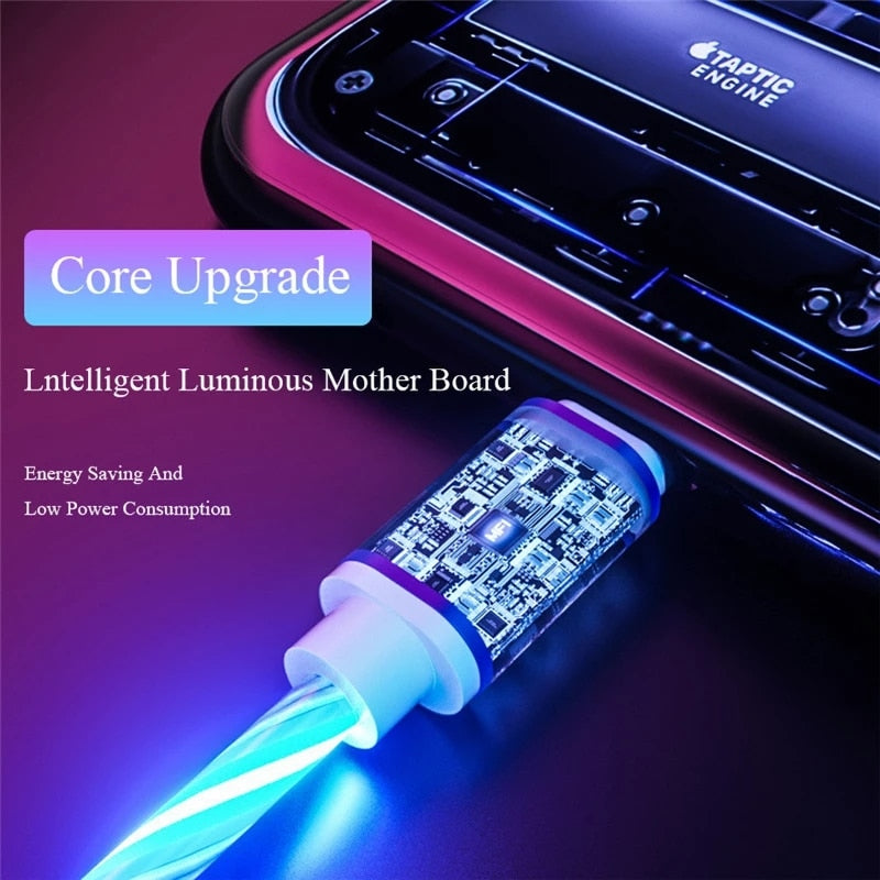 2m Type-c Glowing Cable Mobile Phone Charging Cables LED light Charger For Samsung Xiaomi iPhone Charge Wire Co