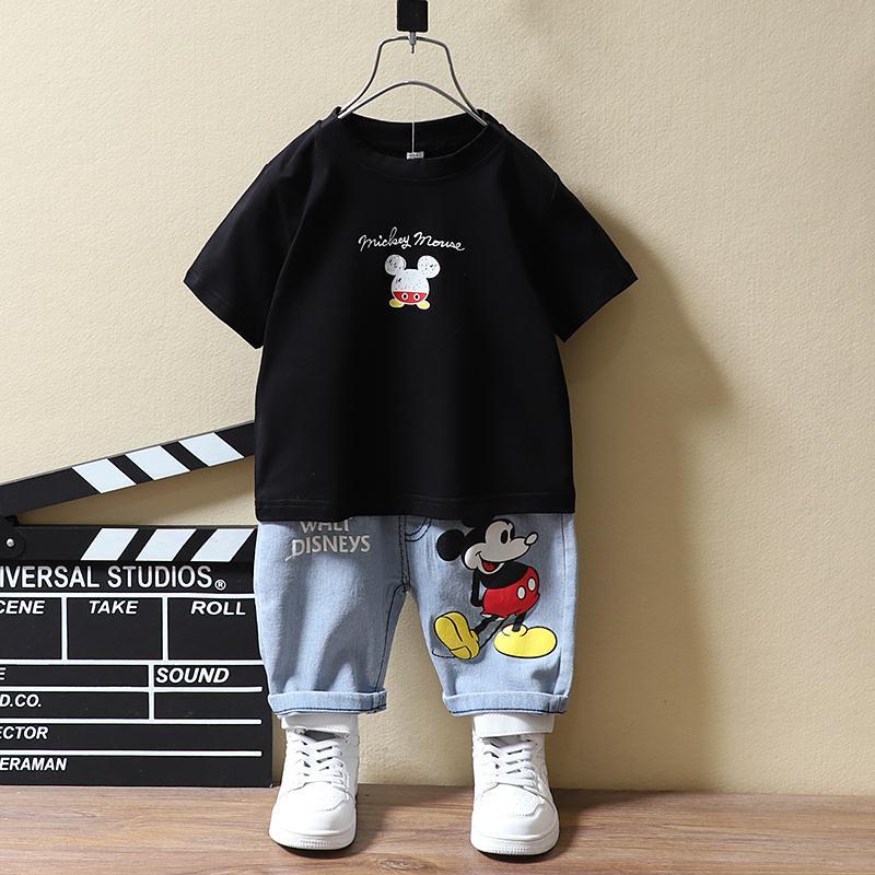 Baby Boys Clothing Fashion Mickey Mouse T-shirt+Jeans Sets Summer Kids Cotton Short Sleeve Denim Shorts Suits Children Clothes