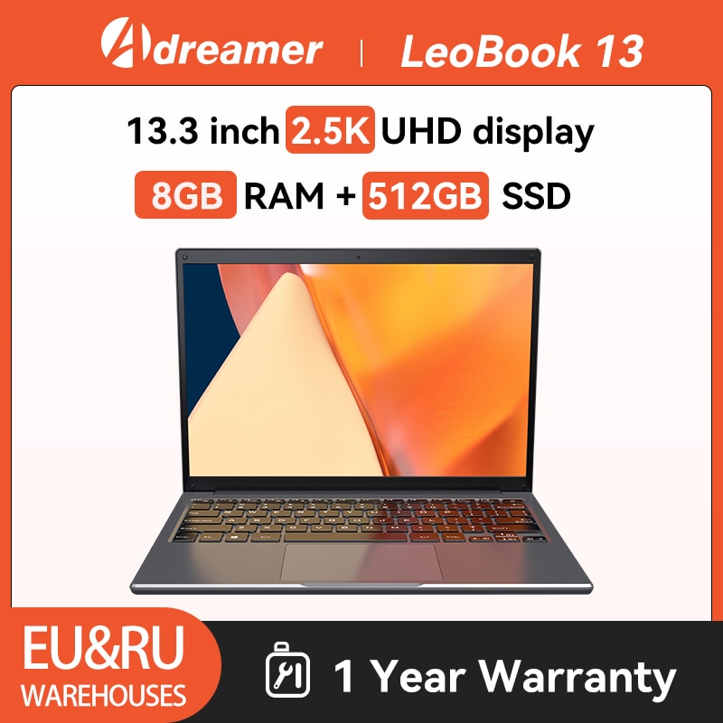 Adreamer LeoBook 13 Laptop 13.3-inch Intel Celeron N4020 LPDDR4 8GB 512GB SSD Windows 10 Computer 2.5K IPS UHD Display Notebook