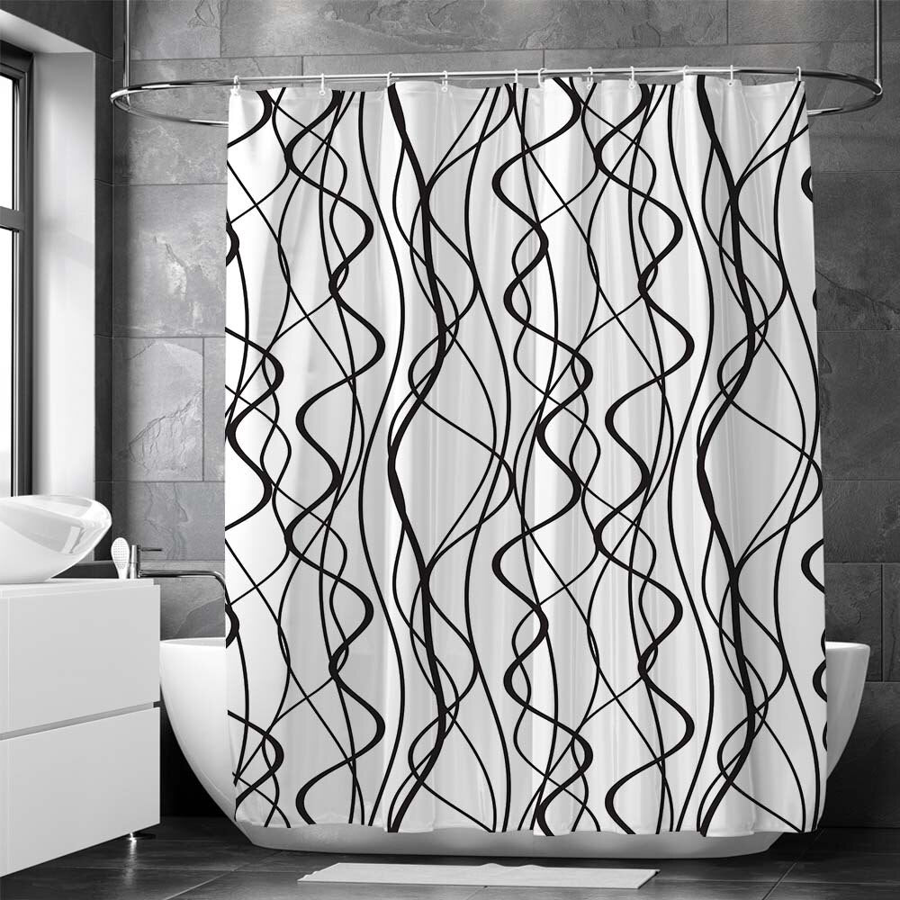 Black and White Lines Shower Curtain Bathroom Curtain Frabic Waterproof Polyester Bathroom Curtain with Hooks Cortina Baño
