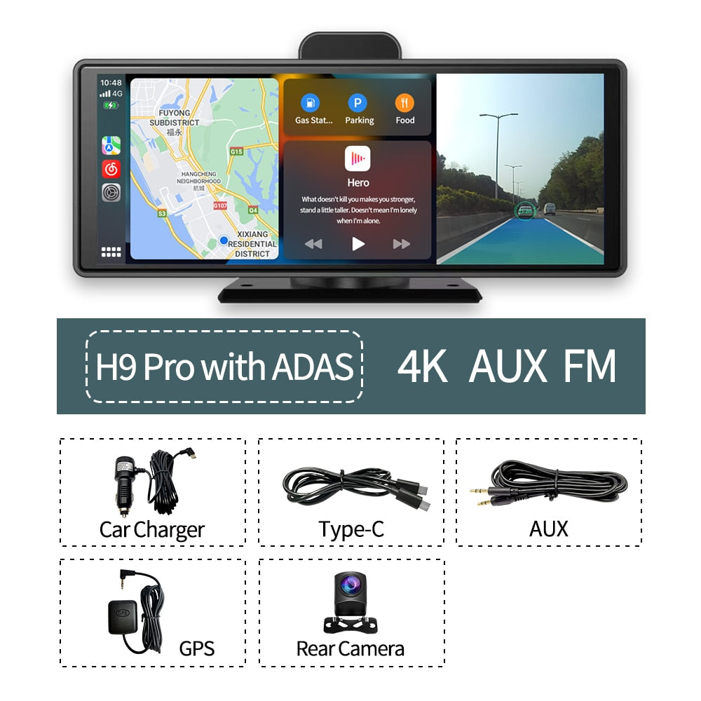 10.26&quot; 4K Dash Cam ADAS Wireless CarPlay Android Auto 5G WiFi Car DVR GPS Rearview Camera Video Recorder Navigation Dashboard