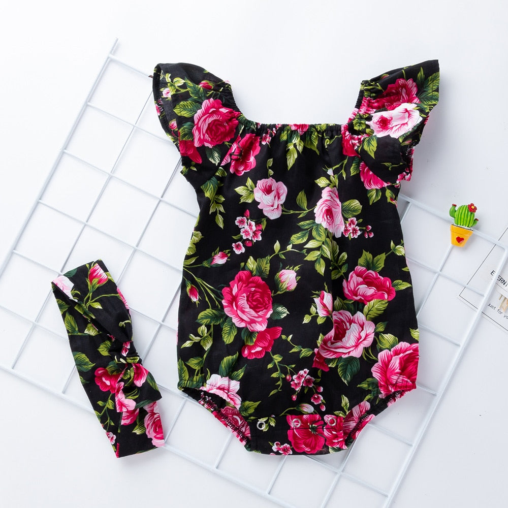 2022 Babany bebe Newborn Baby Floral Print Flutter Romper Girls Clothes Summer Sleeveless Jumpsuit Photography Costume